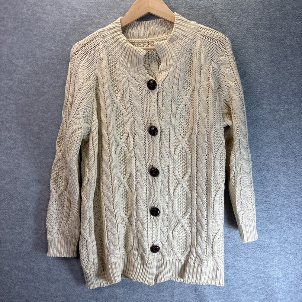 Chunky Cable Knit Fisherman Cardigan Sweater Big Buttons Soft Tunic Oversized OS - Picture 3 of 12